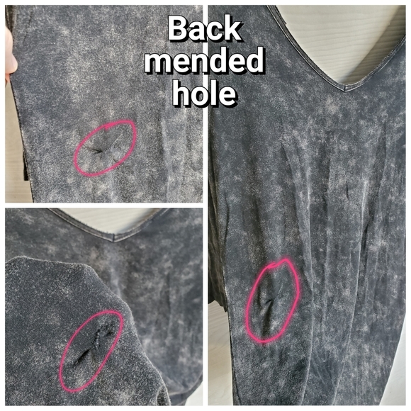 POL 3/4-sleeve Black Acid Wash Long Slinky Flowy Distressed V-neck Tunic - Picture 16 of 16